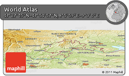 Physical Panoramic Map of the Area around 47° 41' 6" N, 8° 34' 29" E