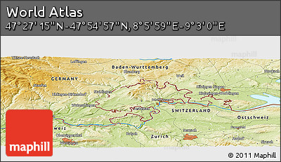 Physical Panoramic Map of the Area around 47° 41' 6" N, 8° 34' 29" E