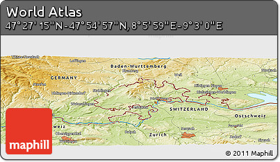 Physical Panoramic Map of the Area around 47° 41' 6" N, 8° 34' 29" E