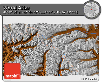 Physical 3D Map of the Area around 47° 41' 6" N, 90° 10' 30" E