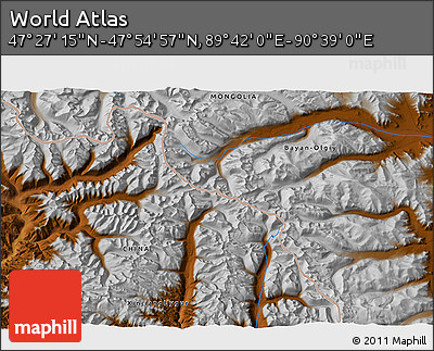 Physical 3D Map of the Area around 47° 41' 6" N, 90° 10' 30" E