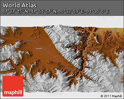 Physical 3D Map of the Area around 47° 41' 6" N, 91° 1' 30" E