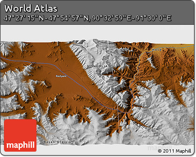 Physical 3D Map of the Area around 47° 41' 6" N, 91° 1' 30" E