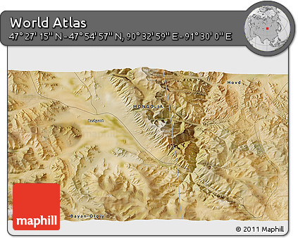 Satellite 3D Map of the Area around 47° 41' 6" N, 91° 1' 30" E