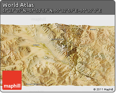 Satellite 3D Map of the Area around 47° 41' 6" N, 91° 1' 30" E