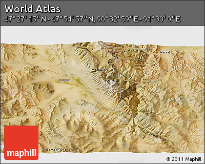 Satellite 3D Map of the Area around 47° 41' 6" N, 91° 1' 30" E