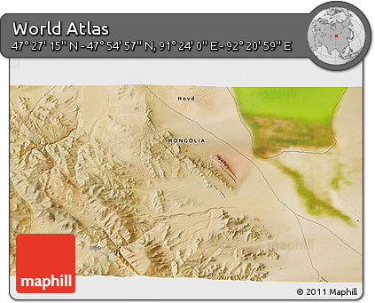 Satellite 3D Map of the Area around 47° 41' 6" N, 91° 52' 30" E