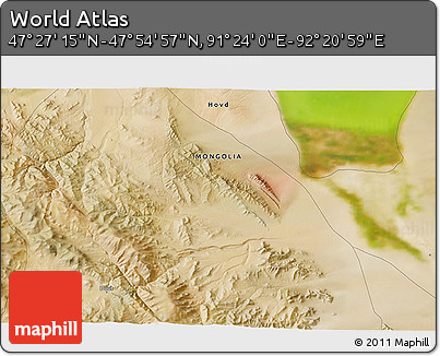 Satellite 3D Map of the Area around 47° 41' 6" N, 91° 52' 30" E