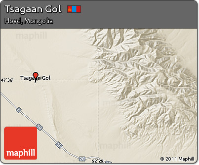 Shaded Relief Map of Tsagaan Gol