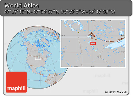Gray Location Map of the Area around 47° 41' 6" N, 94° 16' 30" W