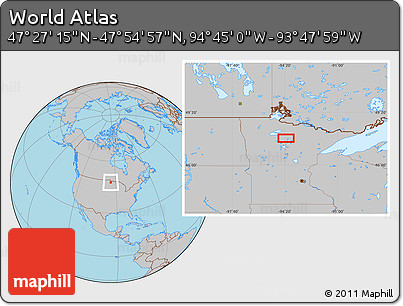 Gray Location Map of the Area around 47° 41' 6" N, 94° 16' 30" W