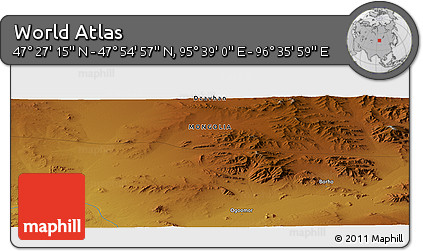 Physical Panoramic Map of the Area around 47° 41' 6" N, 96° 7' 30" E
