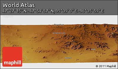 Physical Panoramic Map of the Area around 47° 41' 6" N, 96° 7' 30" E