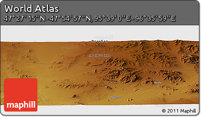 Physical Panoramic Map of the Area around 47° 41' 6" N, 96° 7' 30" E