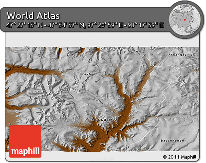 Physical 3D Map of the Area around 47° 41' 6" N, 97° 49' 29" E