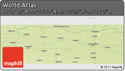 Physical Panoramic Map of the Area around 47° 41' 6" N, 99° 22' 30" W