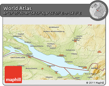 Physical 3D Map of the Area around 47° 41' 6" N, 9° 25' 30" E
