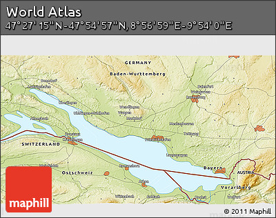 Physical 3D Map of the Area around 47° 41' 6" N, 9° 25' 30" E