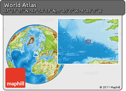 Physical Location Map of the Area around 47° 41' 6" N, 9° 16' 30" W