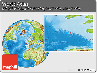 Physical Location Map of the Area around 47° 41' 6" N, 9° 16' 30" W