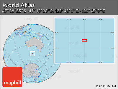 Gray Location Map of the Area around 47° 24' 32" S, 129° 16' 30" E