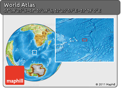 Physical Location Map of the Area around 47° 24' 32" S, 12° 49' 29" E