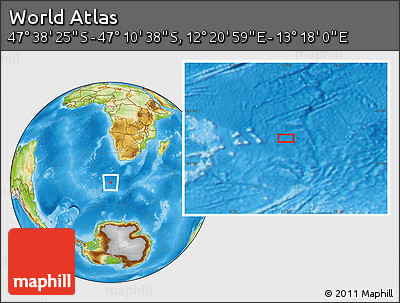 Physical Location Map of the Area around 47° 24' 32" S, 12° 49' 29" E