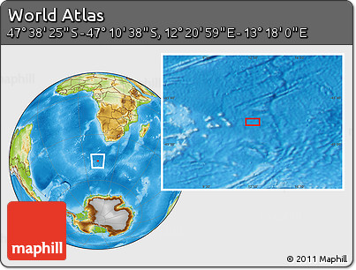 Physical Location Map of the Area around 47° 24' 32" S, 12° 49' 29" E