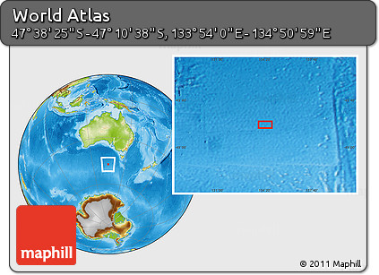 Physical Location Map of the Area around 47° 24' 32" S, 134° 22' 30" E