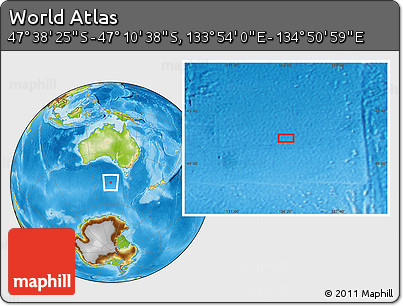 Physical Location Map of the Area around 47° 24' 32" S, 134° 22' 30" E