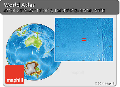 Physical Location Map of the Area around 47° 24' 32" S, 135° 13' 29" E