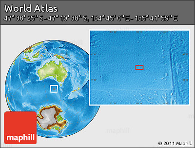 Physical Location Map of the Area around 47° 24' 32" S, 135° 13' 29" E
