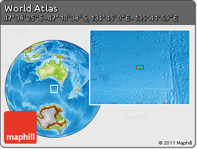 Physical Location Map of the Area around 47° 24' 32" S, 135° 13' 29" E