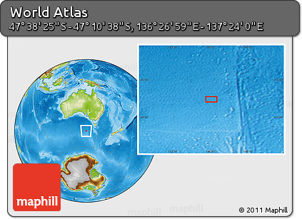 Physical Location Map of the Area around 47° 24' 32" S, 136° 55' 30" E