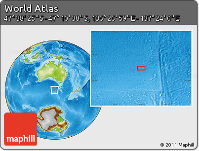 Physical Location Map of the Area around 47° 24' 32" S, 136° 55' 30" E