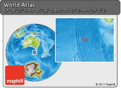 Physical Location Map of the Area around 47° 24' 32" S, 141° 10' 30" E