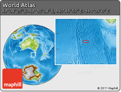 Physical Location Map of the Area around 47° 24' 32" S, 141° 10' 30" E