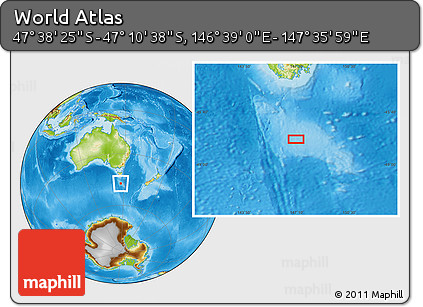 Physical Location Map of the Area around 47° 24' 32" S, 147° 7' 30" E