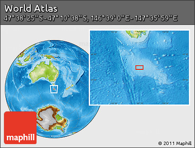 Physical Location Map of the Area around 47° 24' 32" S, 147° 7' 30" E