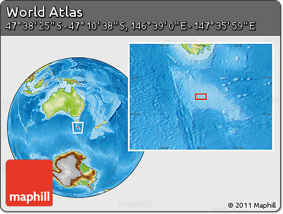Physical Location Map of the Area around 47° 24' 32" S, 147° 7' 30" E