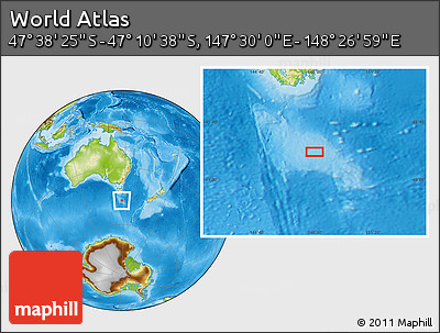 Physical Location Map of the Area around 47° 24' 32" S, 147° 58' 29" E