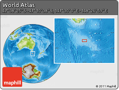 Physical Location Map of the Area around 47° 24' 32" S, 147° 58' 29" E