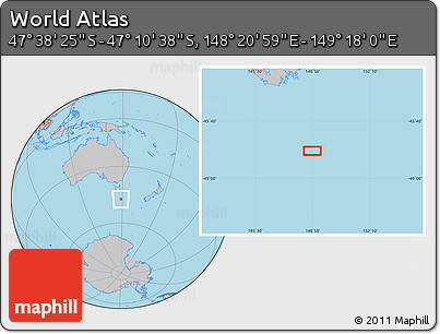 Gray Location Map of the Area around 47° 24' 32" S, 148° 49' 29" E