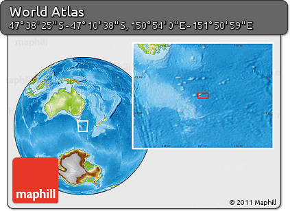 Physical Location Map of the Area around 47° 24' 32" S, 151° 22' 30" E