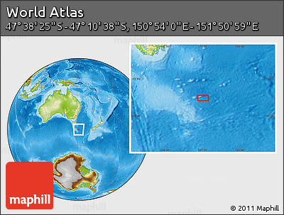 Physical Location Map of the Area around 47° 24' 32" S, 151° 22' 30" E
