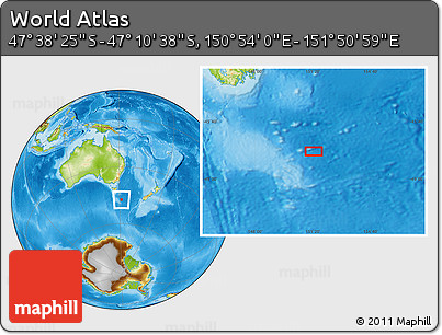 Physical Location Map of the Area around 47° 24' 32" S, 151° 22' 30" E