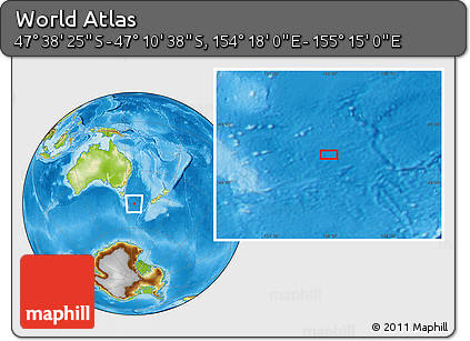 Physical Location Map of the Area around 47° 24' 32" S, 154° 46' 30" E