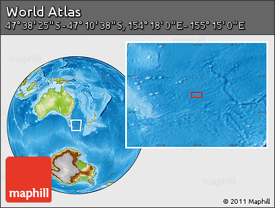 Physical Location Map of the Area around 47° 24' 32" S, 154° 46' 30" E