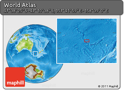 Physical Location Map of the Area around 47° 24' 32" S, 158° 10' 30" E