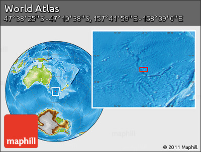 Physical Location Map of the Area around 47° 24' 32" S, 158° 10' 30" E
